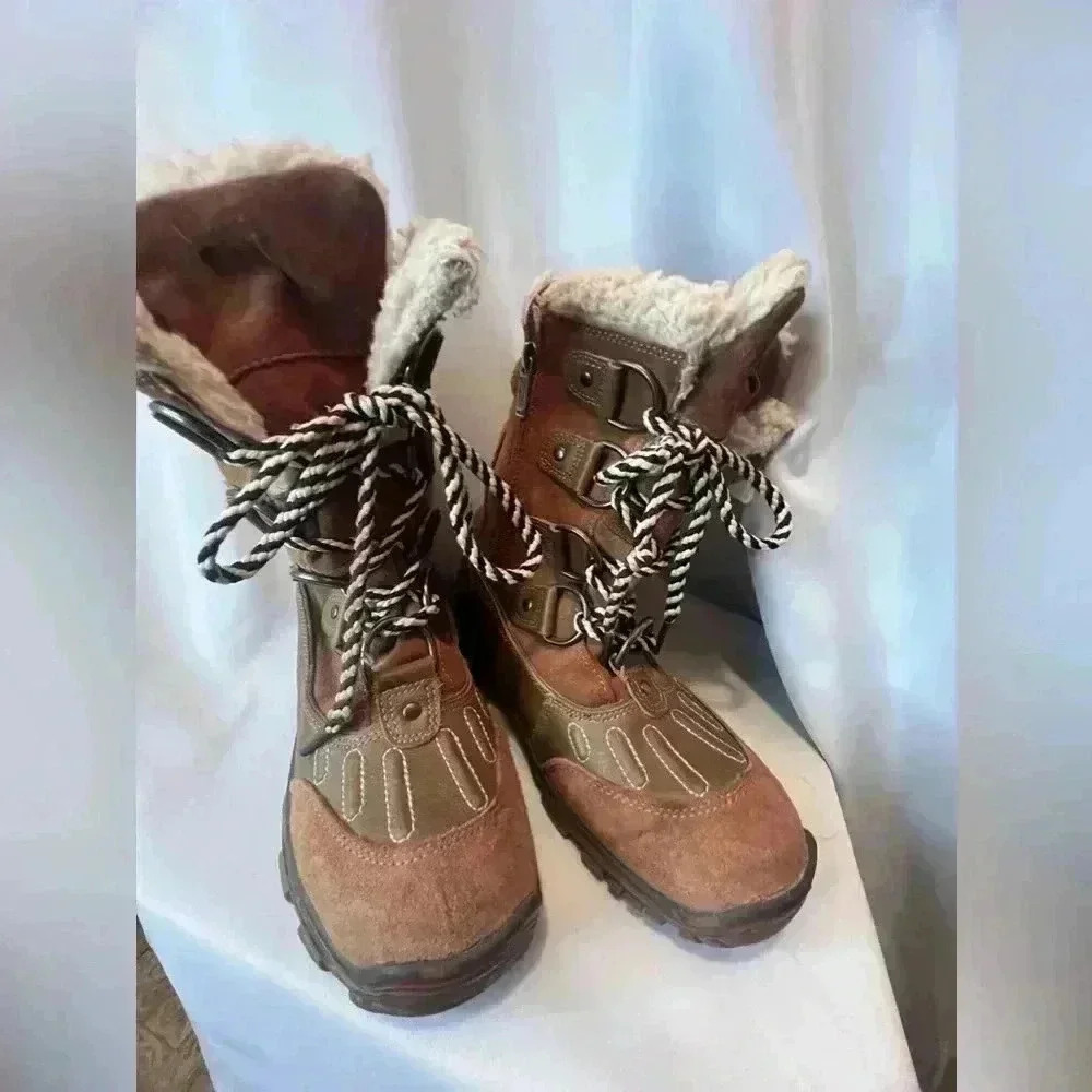 Pajar Alina Cognac Faux Fur Brown Leather Winter Boots Womens Sz US 7- 7.5 EU 38 - Picture 3 of 12